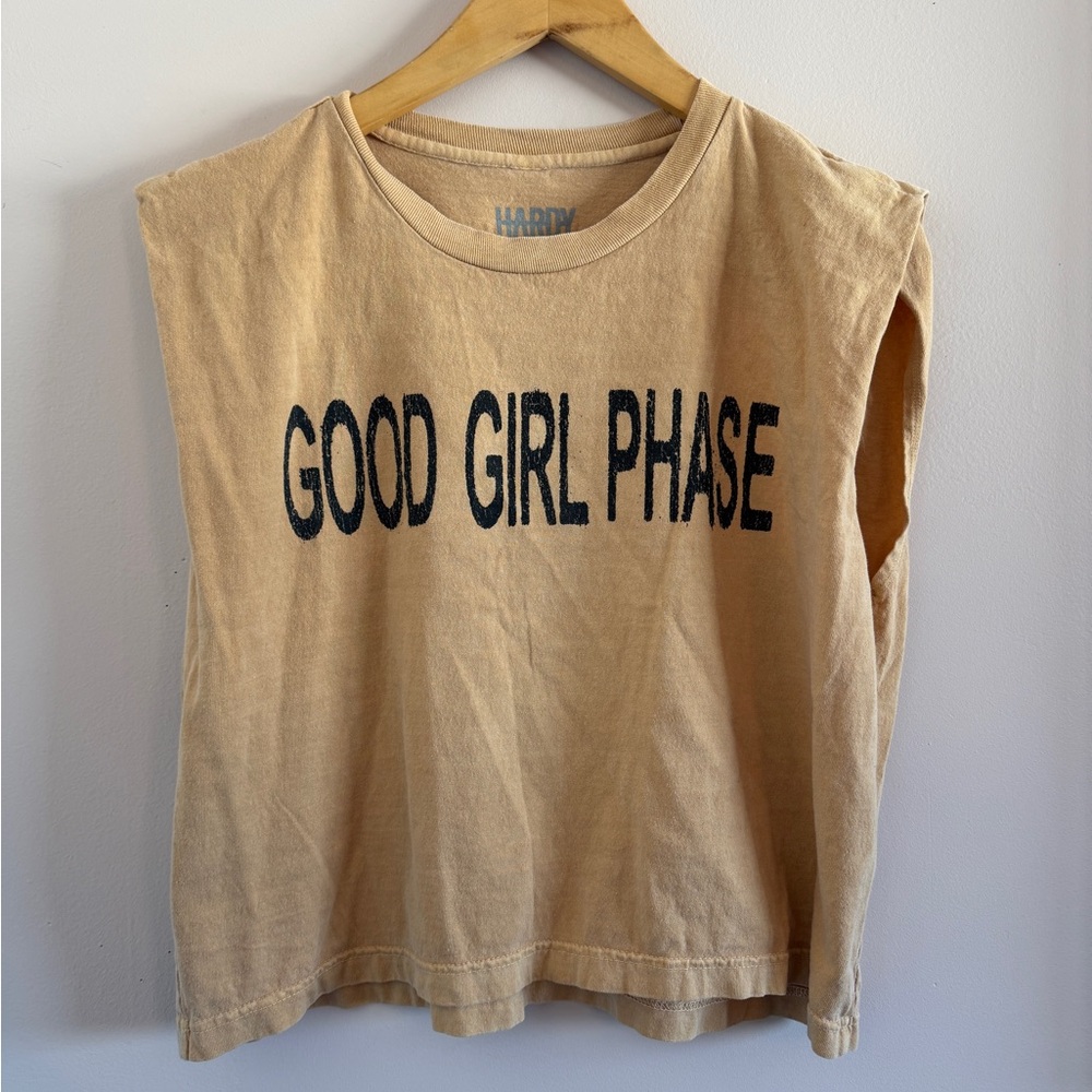 Hardy “Good/Bad Girl Phase Tan Graphic Sleeveless Top